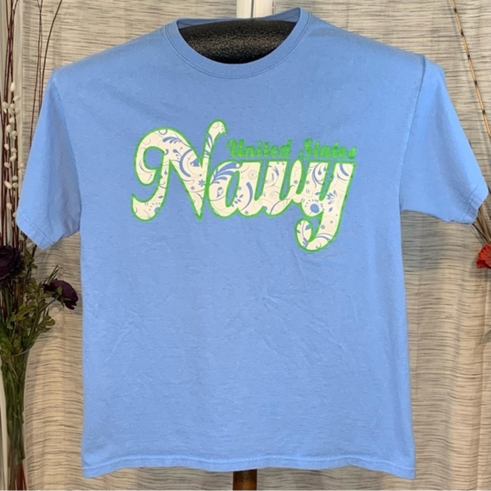 Oarsman light blue floral U.S. Navy short sleeve tee shirt.